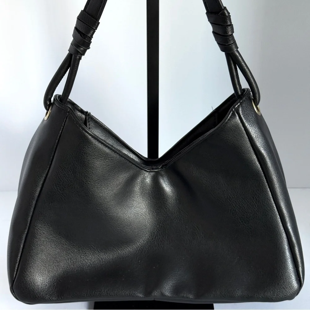 Black Faux Leather Shoulder Bag